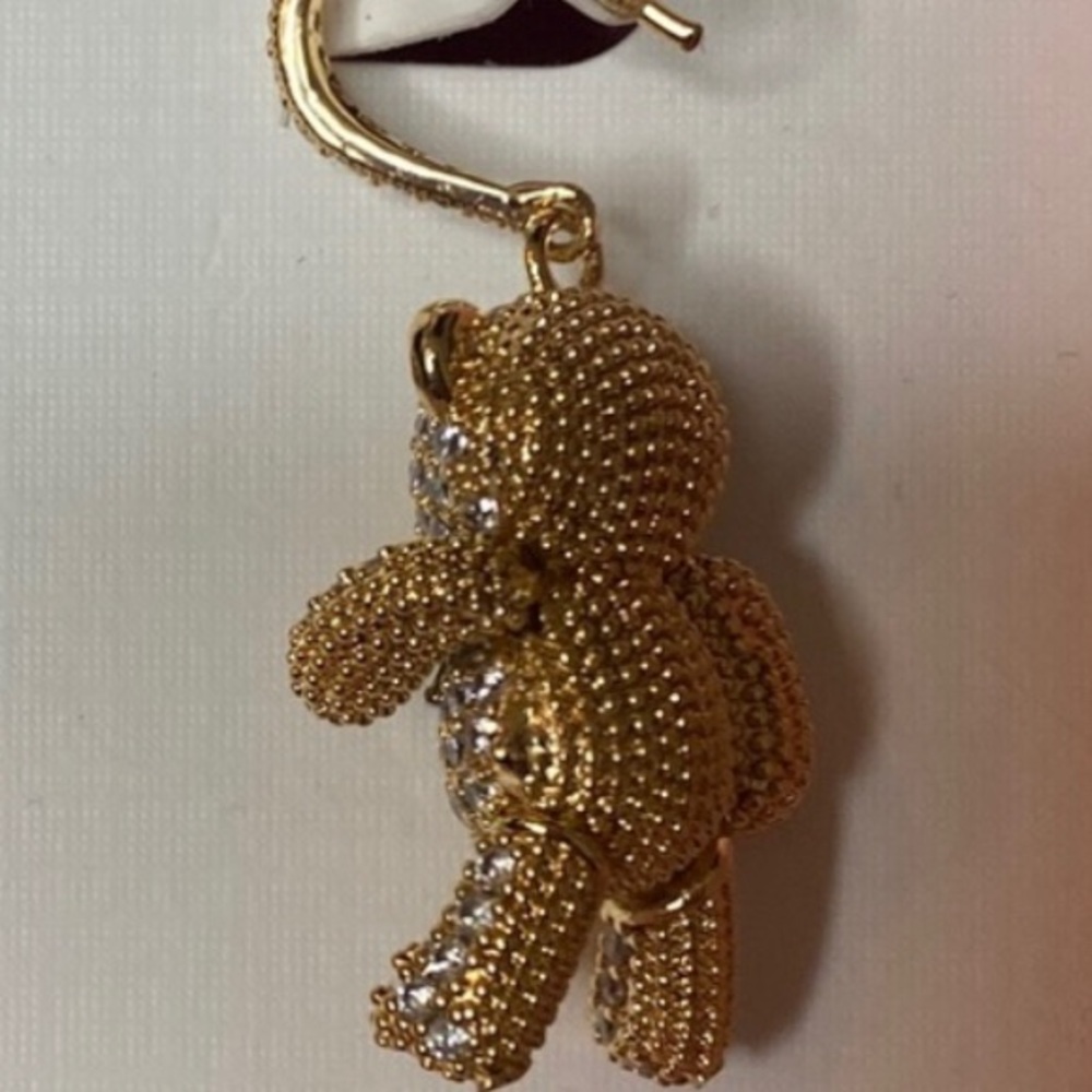 Piper K. Gold Tone Crystal Teddy Bear Drop Earrings - Picture 6 of 6